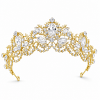 Coroa Tiara Arranjo Cabelo Noiva Strass Dourada Ouro Luxo