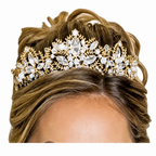 Coroa Tiara Arranjo Cabelo Noiva Strass Dourada Ouro Luxo