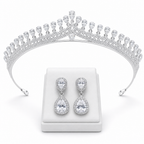 Conjunto Coroa E Brinco Strass E Zirconia Noiva Prata Gota