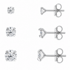 Trio Brinco Pedra Zirconia Ponto De Luz 3 4 5 Mm Prata 925