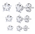 Trio Brinco Pedra Zirconia Estrela Prata 925 3 4 5 Mm
