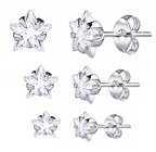 Trio Brinco Pedra Zirconia Estrela Prata 925 3 4 5 Mm