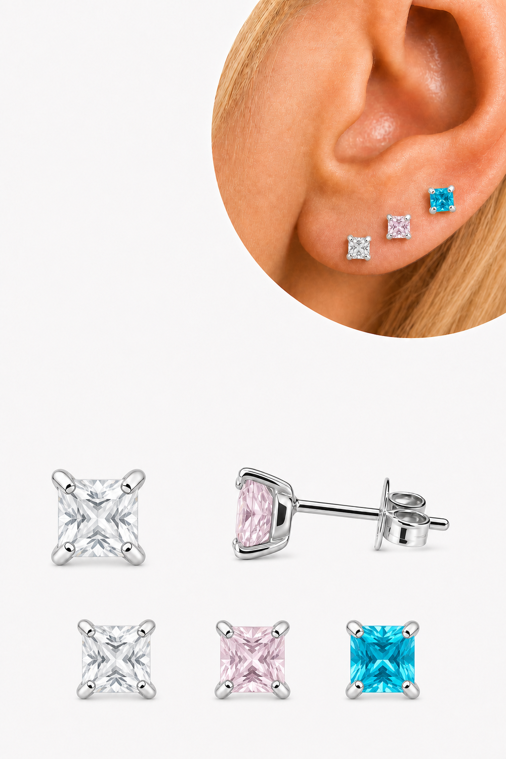 Trio Brinco Pedra Zirconia Ponto De Luz Prata 925 Colorido