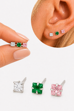 Trio Brinco Pedra Zirconia Ponto De Luz Prata 925 Colorido