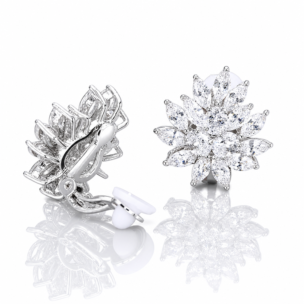 Brinco De Pressão Com Zirconia Noiva Casamento Prata Fixo