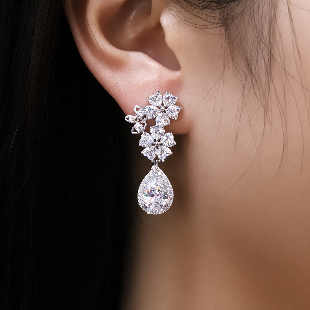 Brinco De Pressão Noiva Pedra Zirconia Prata Festa Debutante