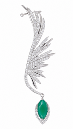 Brinco Ear Cuff Noiva Pedra Zirconia Prata Festa Verde Asas