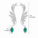 Brinco Ear Cuff Noiva Pedra Zirconia Prata Festa Verde Asas