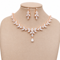 Colar E Brinco Noiva Zircônia Rose Gold Festa Debutante Luxo