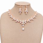 Colar E Brinco Noiva Zircônia Rose Gold Festa Debutante Luxo