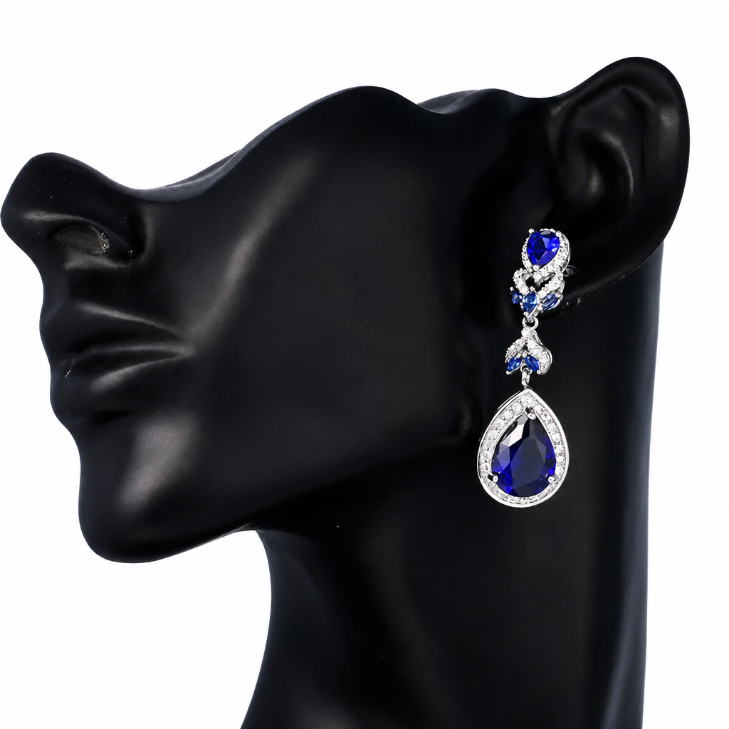 Brinco Noiva Pedra Zirconia Prata Azul Festa Luxo Debutante