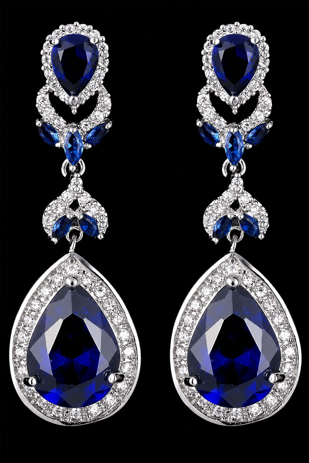 Brinco Noiva Pedra Zirconia Prata Azul Festa Luxo Debutante