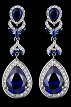 Brinco Noiva Pedra Zirconia Prata Azul Festa Luxo Debutante