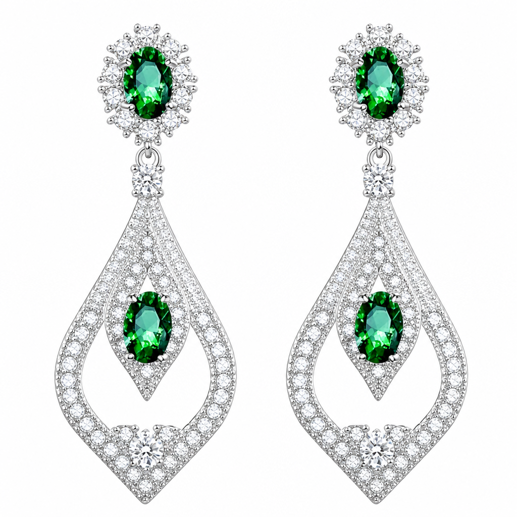 Brinco Noiva Zirconia Verde Prata Festa Madrinha Formatura