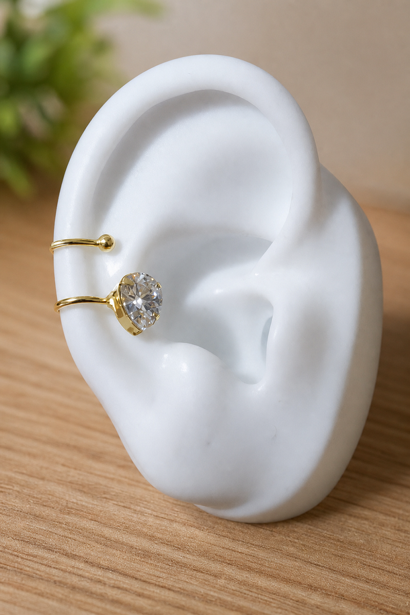 Piercing De Argola Duplo Falso Fake Dourado Pedra Zirconia