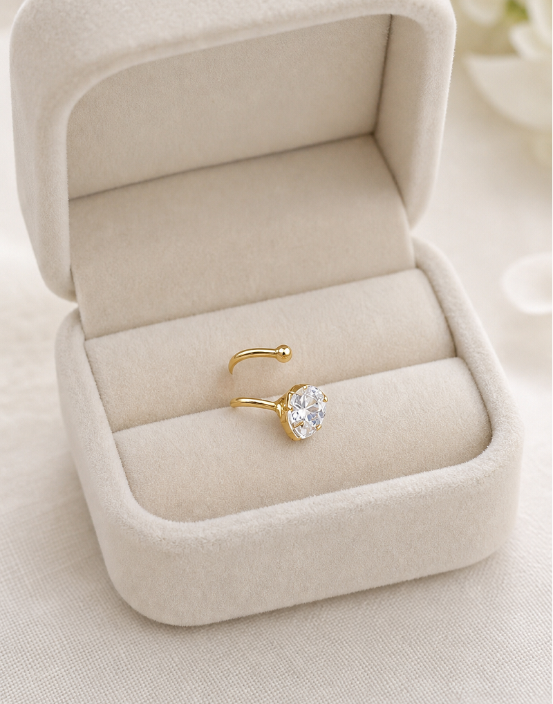 Piercing De Argola Duplo Falso Fake Dourado Pedra Zirconia