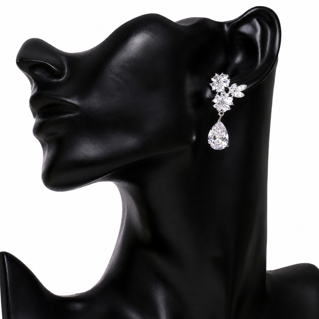 Brinco De Pressão Noiva Pedra Zirconia Prata Festa Debutante