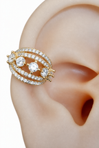 Piercing De Argola Falso Fake Dourado Pedra Zirconia Folhead
