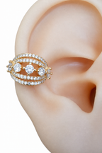Piercing De Argola Falso Fake Dourado Pedra Zirconia Folhead