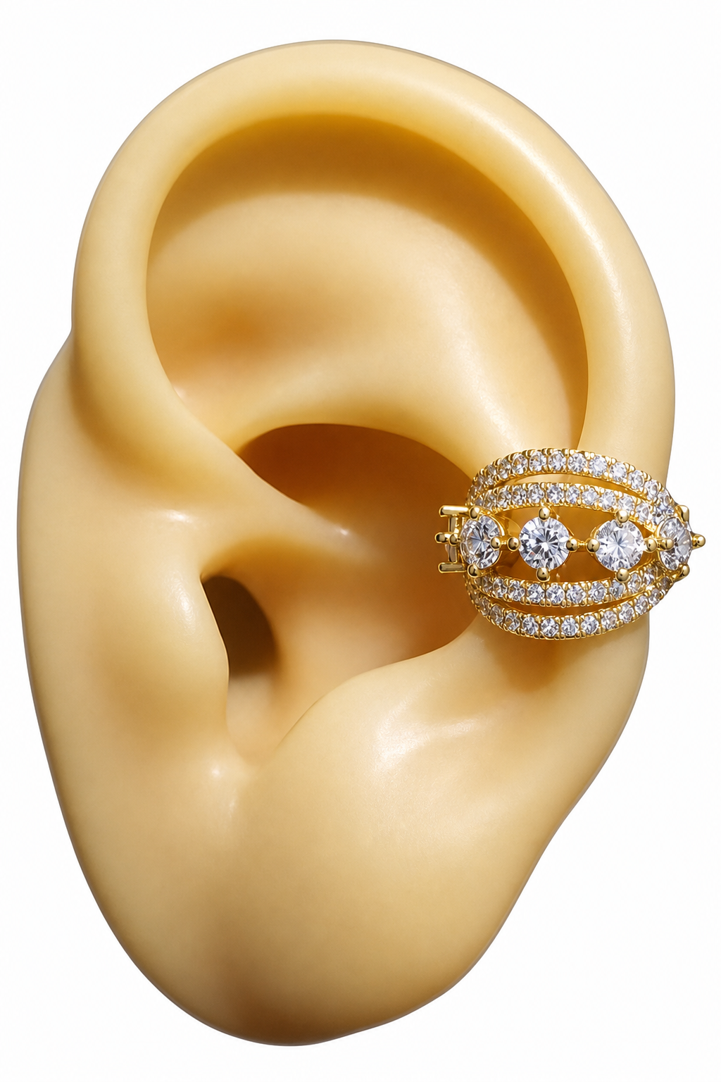 Piercing De Argola Falso Fake Dourado Pedra Zirconia Folhead