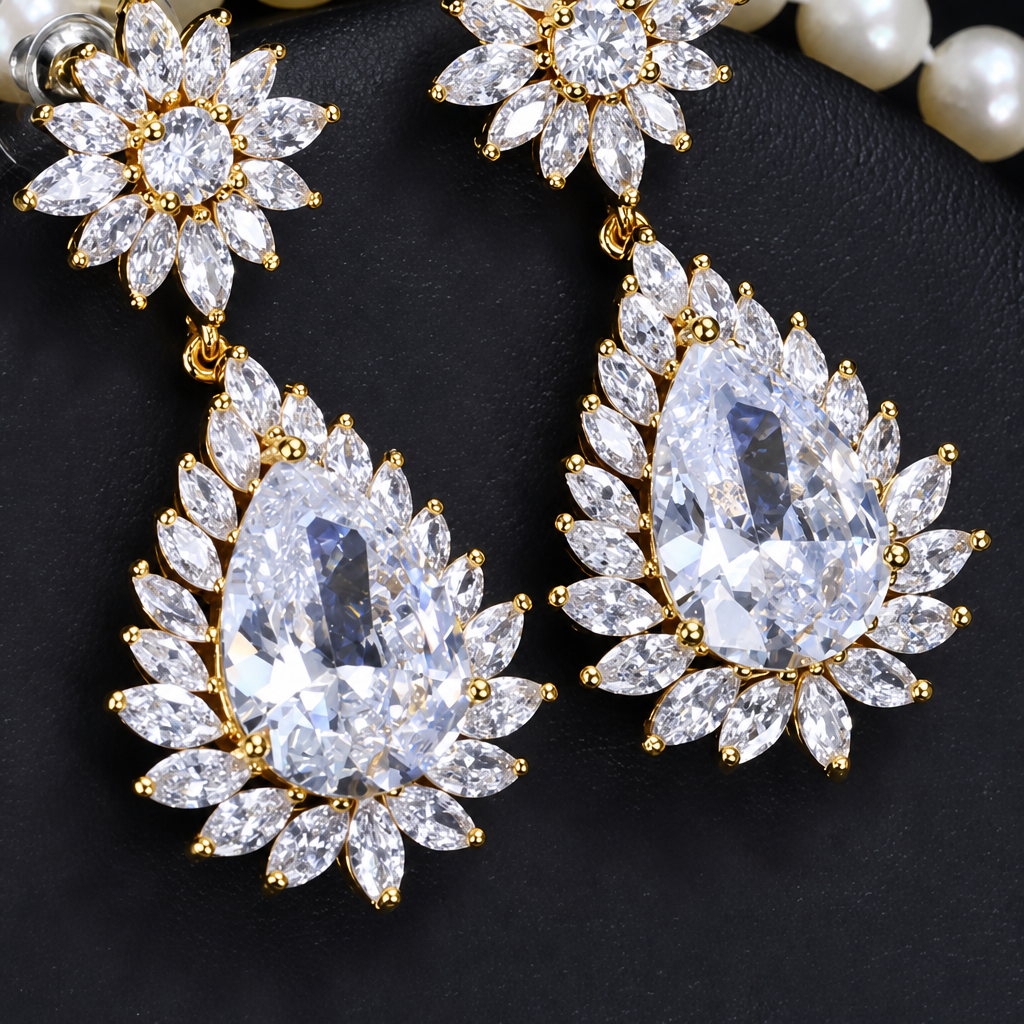 Brinco Noiva Pedra Zirconia Dourado Festa Debutante Gota