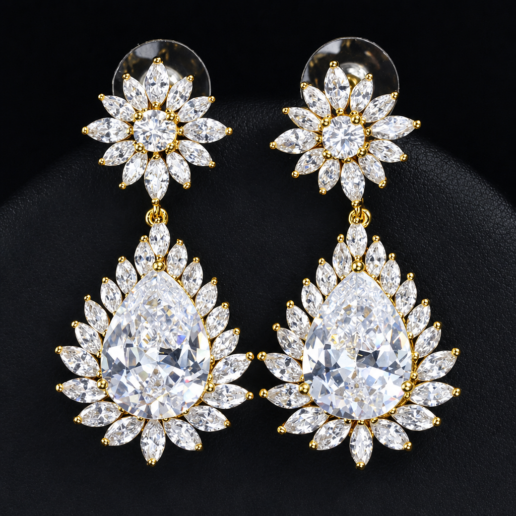 Brinco Noiva Pedra Zirconia Dourado Festa Debutante Gota