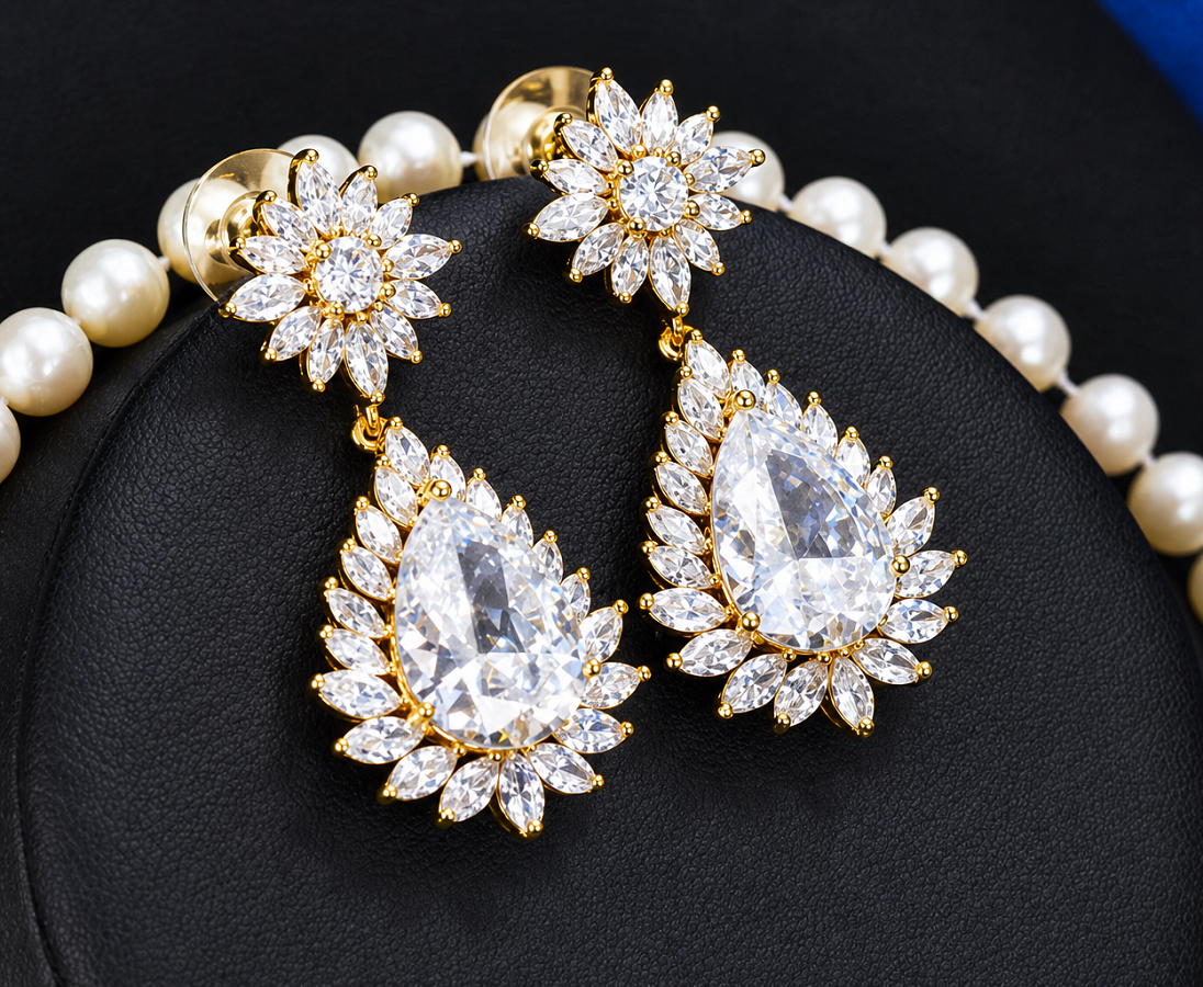 Brinco Noiva Pedra Zirconia Dourado Festa Debutante Gota