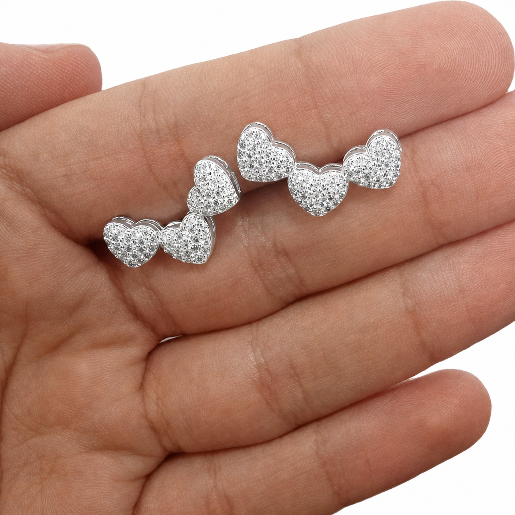 Brinco Ear Cuff Noiva Pedra Zirconia F. Prata Festa Coração