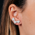 Brinco Ear Cuff Noiva Pedra Zirconia F. Prata Festa Coração