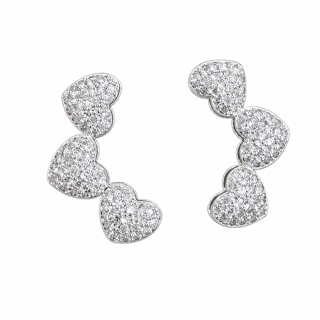 Brinco Ear Cuff Noiva Pedra Zirconia F. Prata Festa Coração