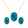 Conjunto Colar E Brinco Zirconia Fusion Tiffan Oval Verde