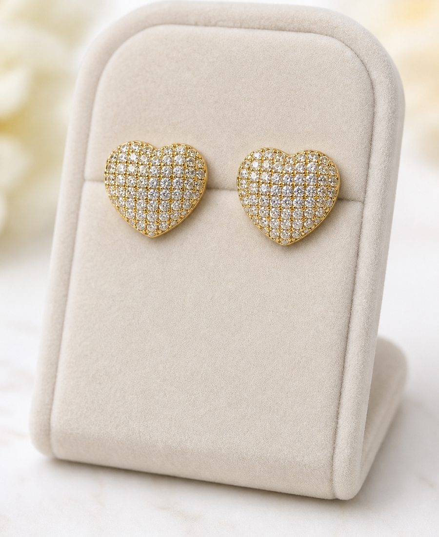 Brinco Pedra Zirconia Coração Dourado F. Ouro 18k Noiva Fest