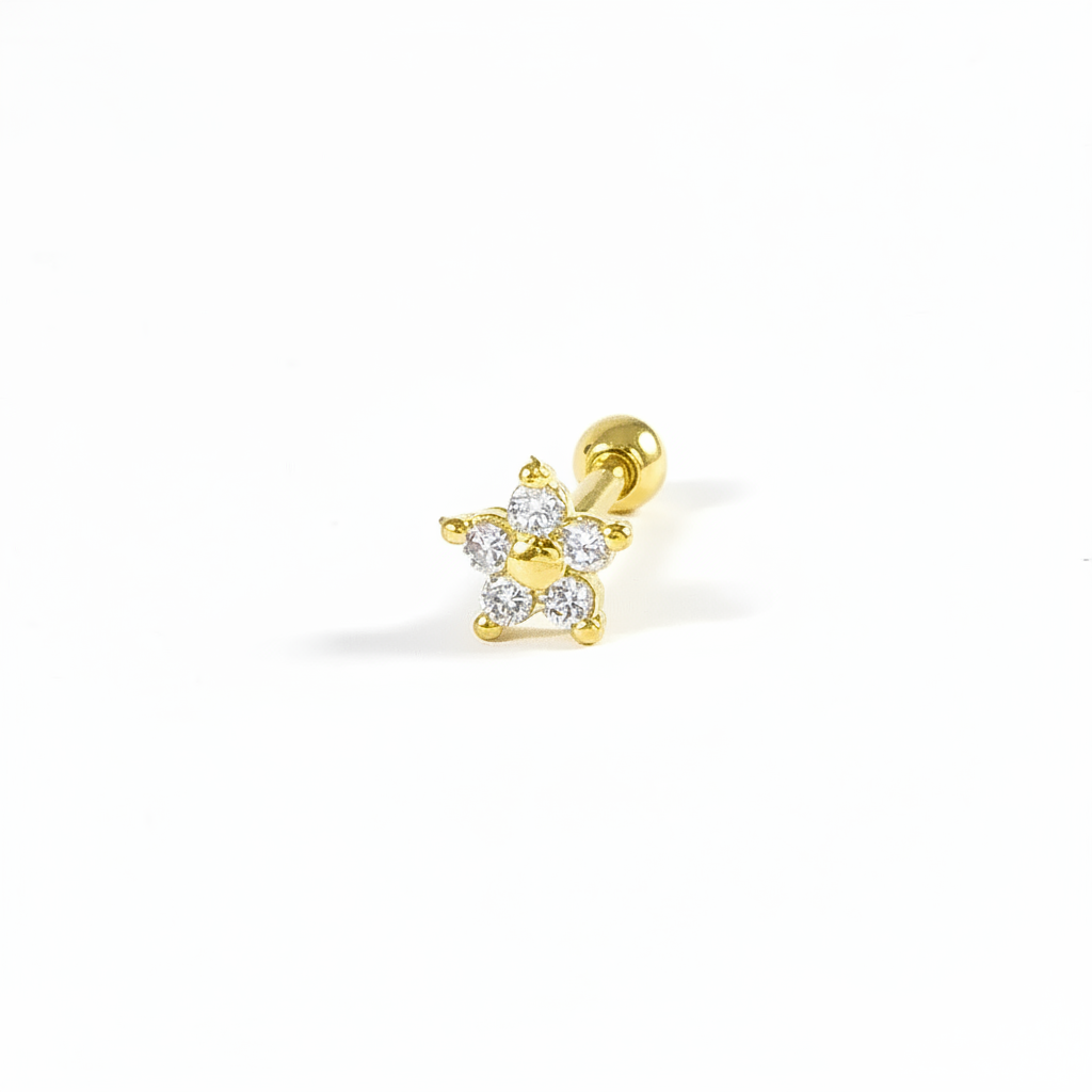Piercing Orelha Cartilagem Helix Tragus Fl Ouro Mini Flor
