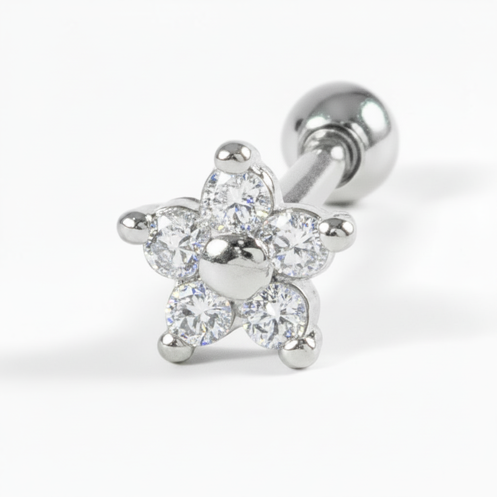 Piercing Orelha Cartilagem Helix Tragus Fl Ouro Mini Flor
