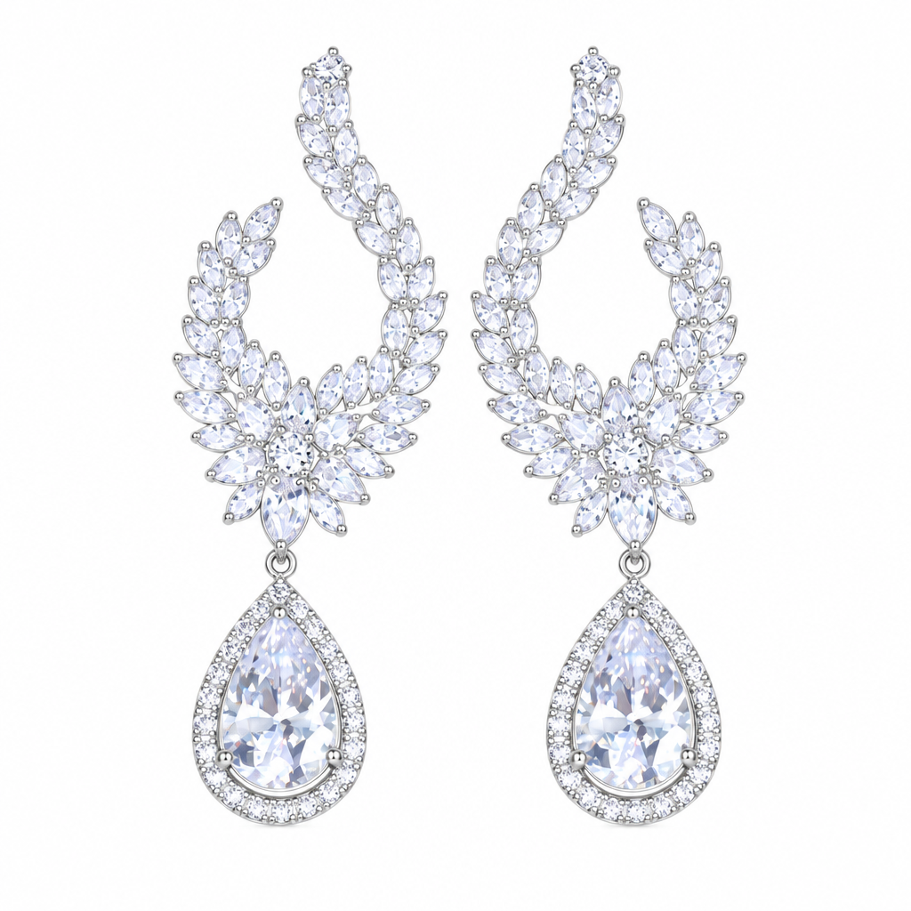 Brinco Noiva Pedra Zirconia Prata Festa Gota Luxo Grande