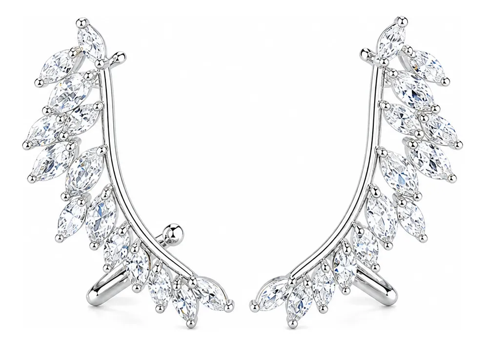 Brinco Ear Cuff Noiva Pedra Zirconia Prata Festa Debutante