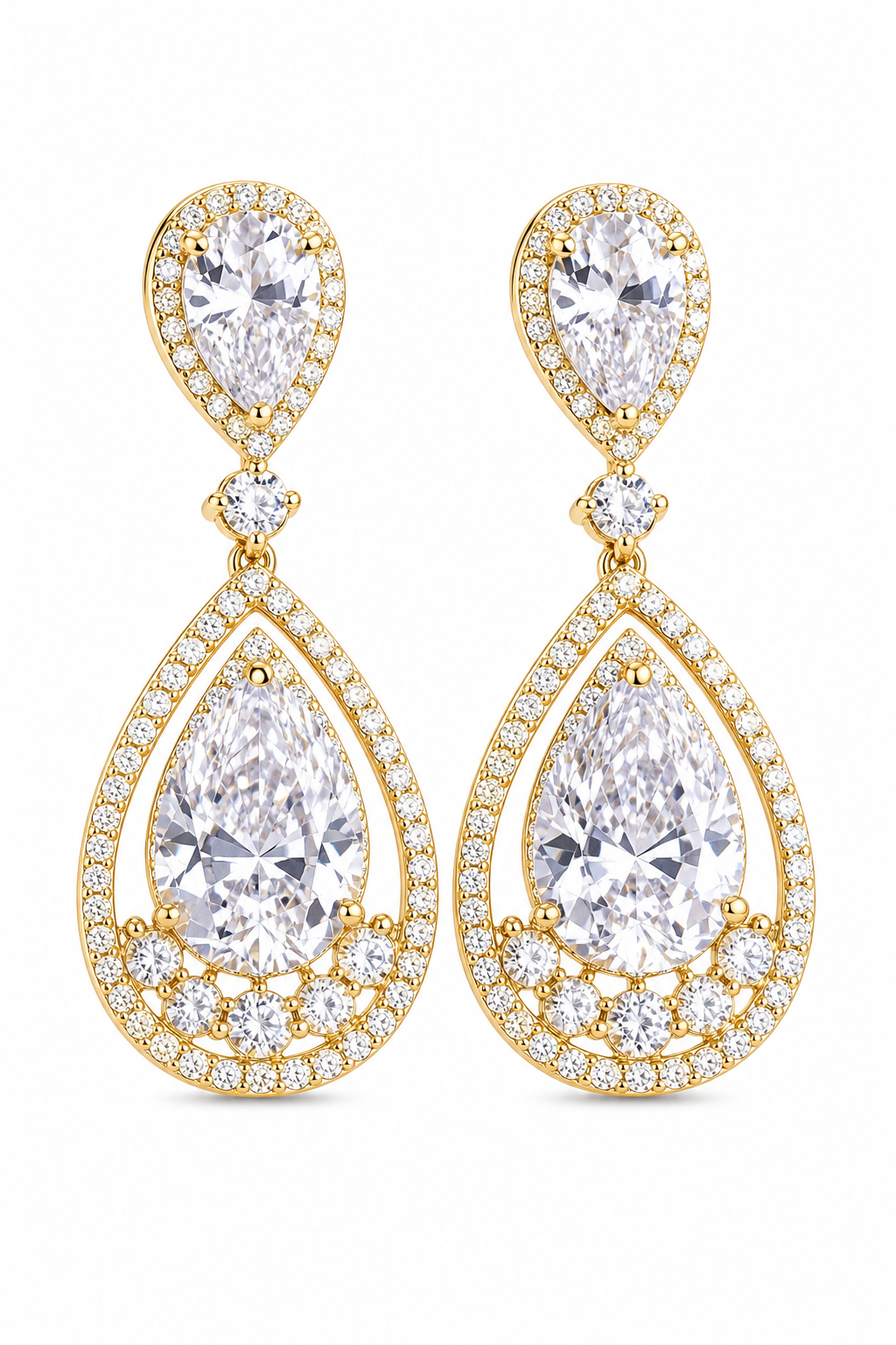 Brinco Noiva Pedra Zirconia Dourado Gota Debutante Grande