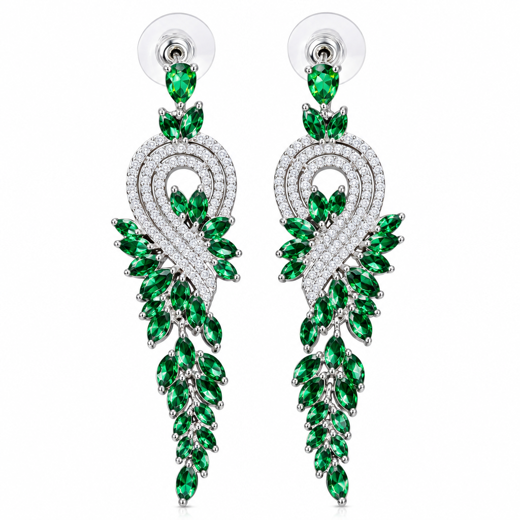Brinco Noiva Zirconia Prata Verde Festa Formatura Madrinha