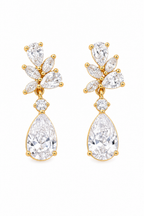 Brinco Noiva Dourado Zirconia Pendurado Debutante Luxo Gota Dourado