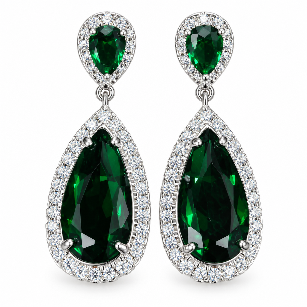 Brinco Pedra Zirconia Prata Festa Gota Verde Debutante