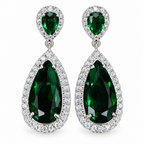 Brinco Pedra Zirconia Prata Festa Gota Verde Debutante