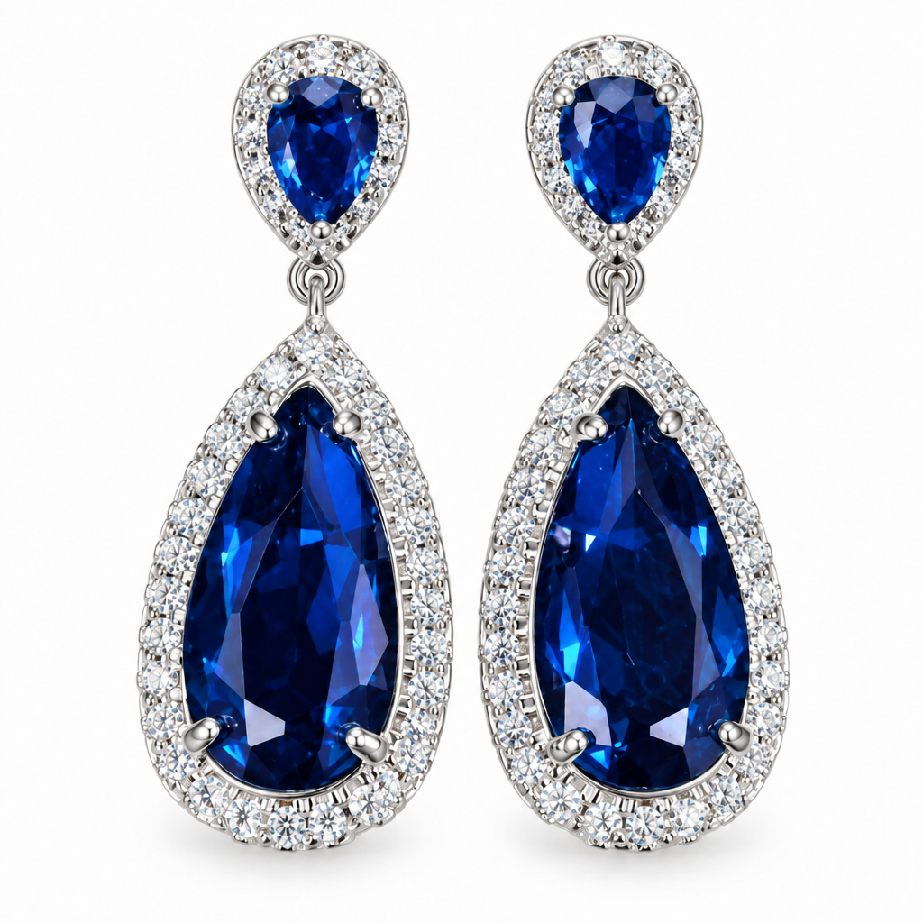 Brinco Pedra Zirconia Prata Festa Gota Azul Debutante Madrin