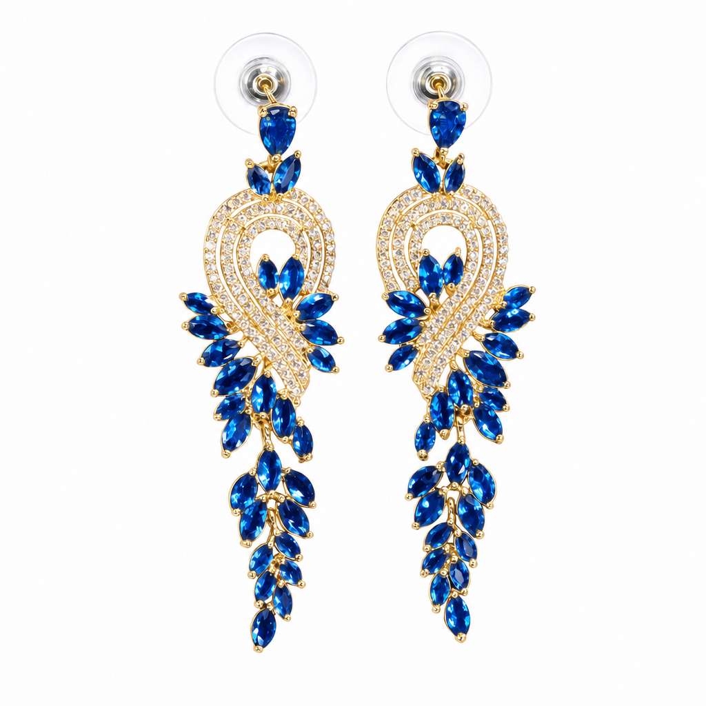 Brinco Noiva Zirconia Dourado Festa Formatura Madrinha Azul