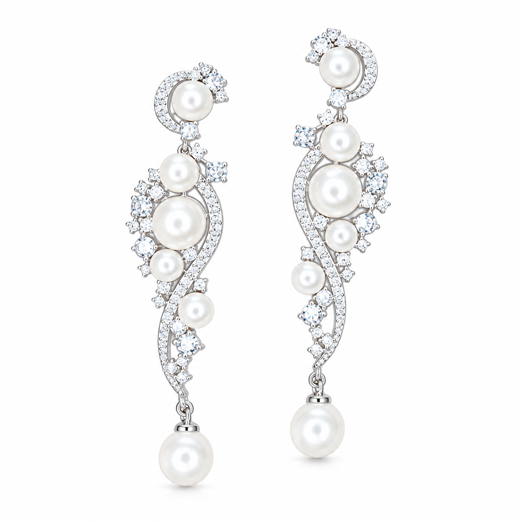Brinco Pérola E Zirconia Noiva Pendurado Delicado Prata Luxo