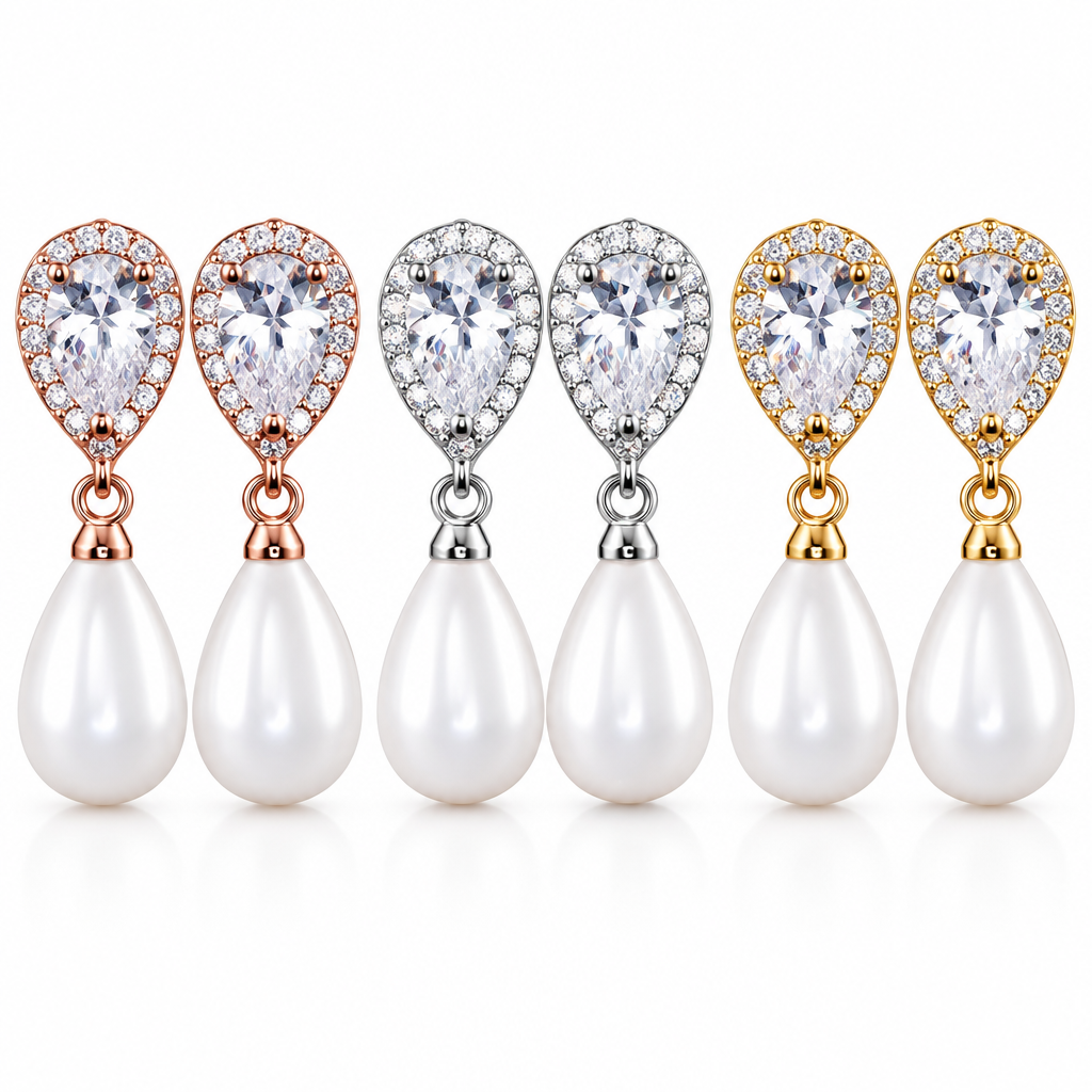 Brinco Noiva Zirconia E Pérola Dourado Delicado Luxo