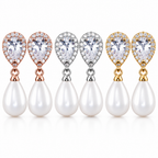 Brinco Noiva Zirconia E Pérola Dourado Delicado Luxo