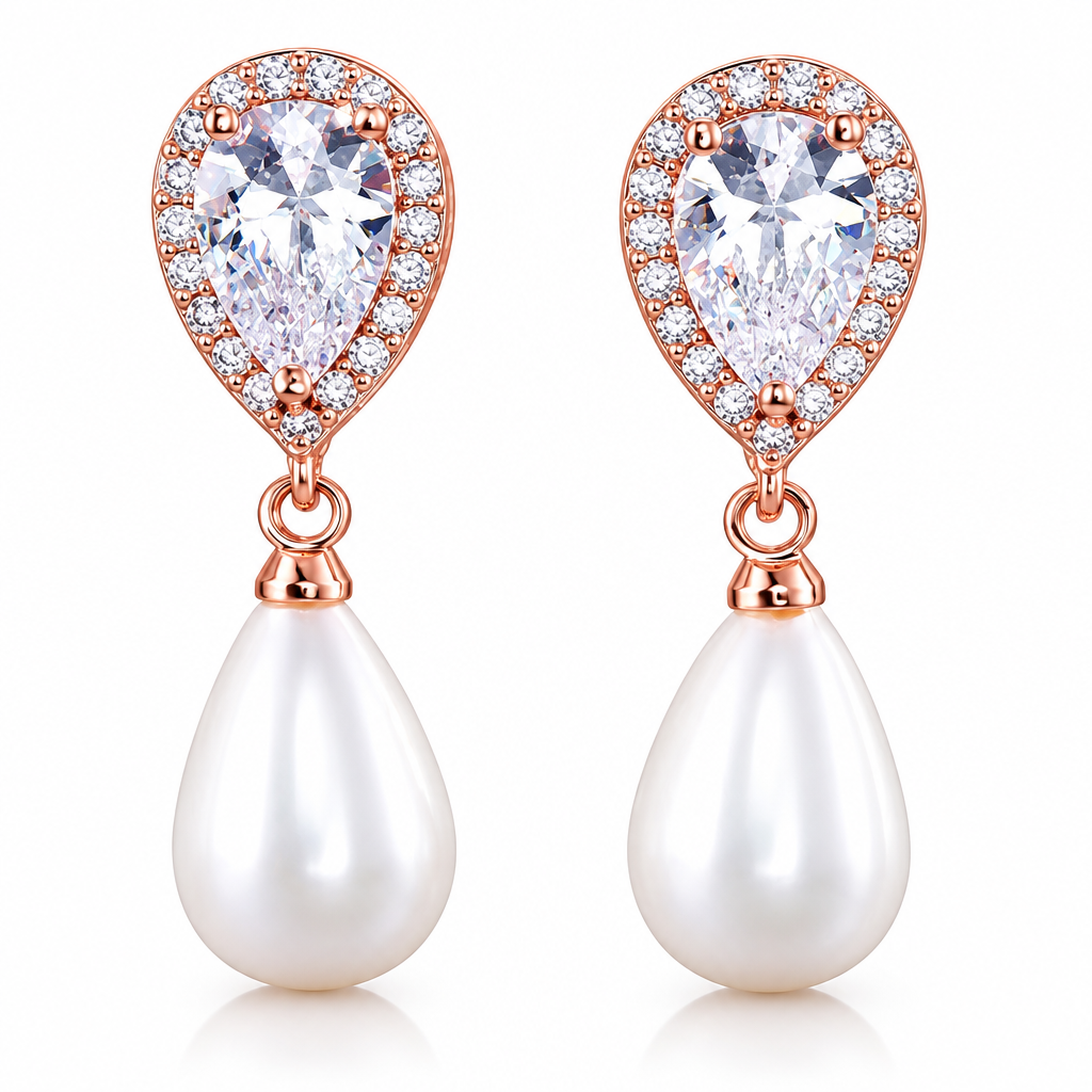 Brinco Noiva Zirconia E Pérola Dourado Delicado Luxo