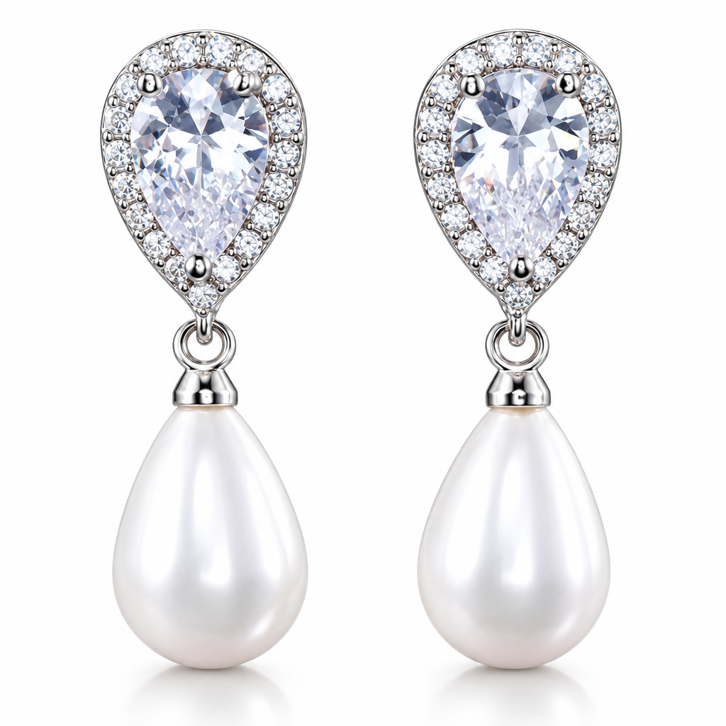 Brinco Noiva Zirconia E Pérola Dourado Delicado Luxo