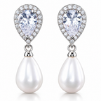 Brinco Noiva Zirconia E Pérola Dourado Delicado Luxo