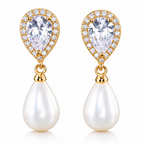 Brinco Noiva Zirconia E Pérola Dourado Delicado Luxo